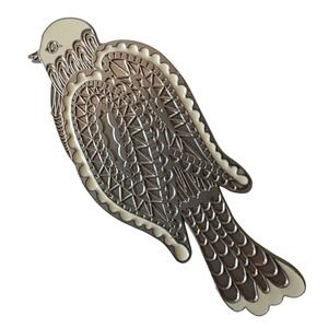 Neiman Marcus Bird Brooch Pin Silver Tone‎ Cream Enamel
